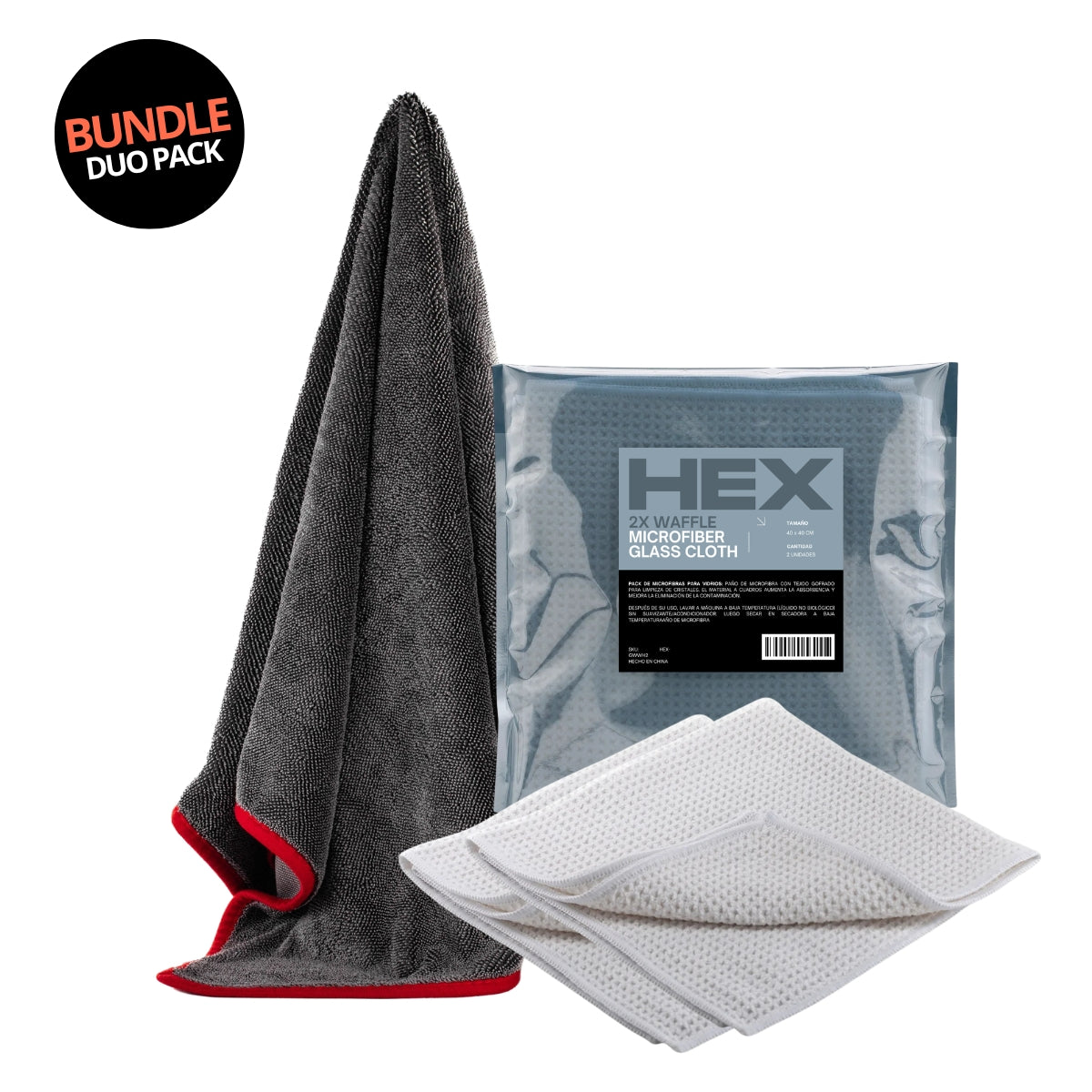 Bundle: Toalla Secado 600 gsm + Pack 2 Paños Waffle Vidrios