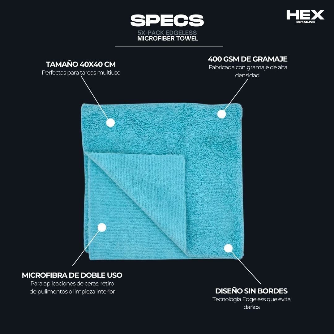 5 Toallas Multiuso Edgeless 40x40 cm 400 gsm